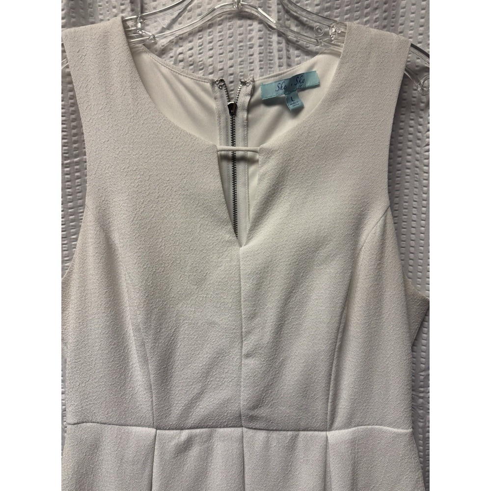 She + Sky Women's White Textured Size Large A Line Mini Dress Pleated Sleeveless - Picture 8 of 14